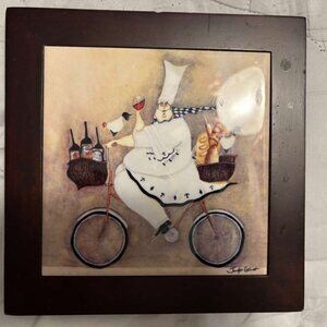 Jennifer Garant "Chef to Go" Framed Ceramic Tile Art - Whimsical French Bistro D